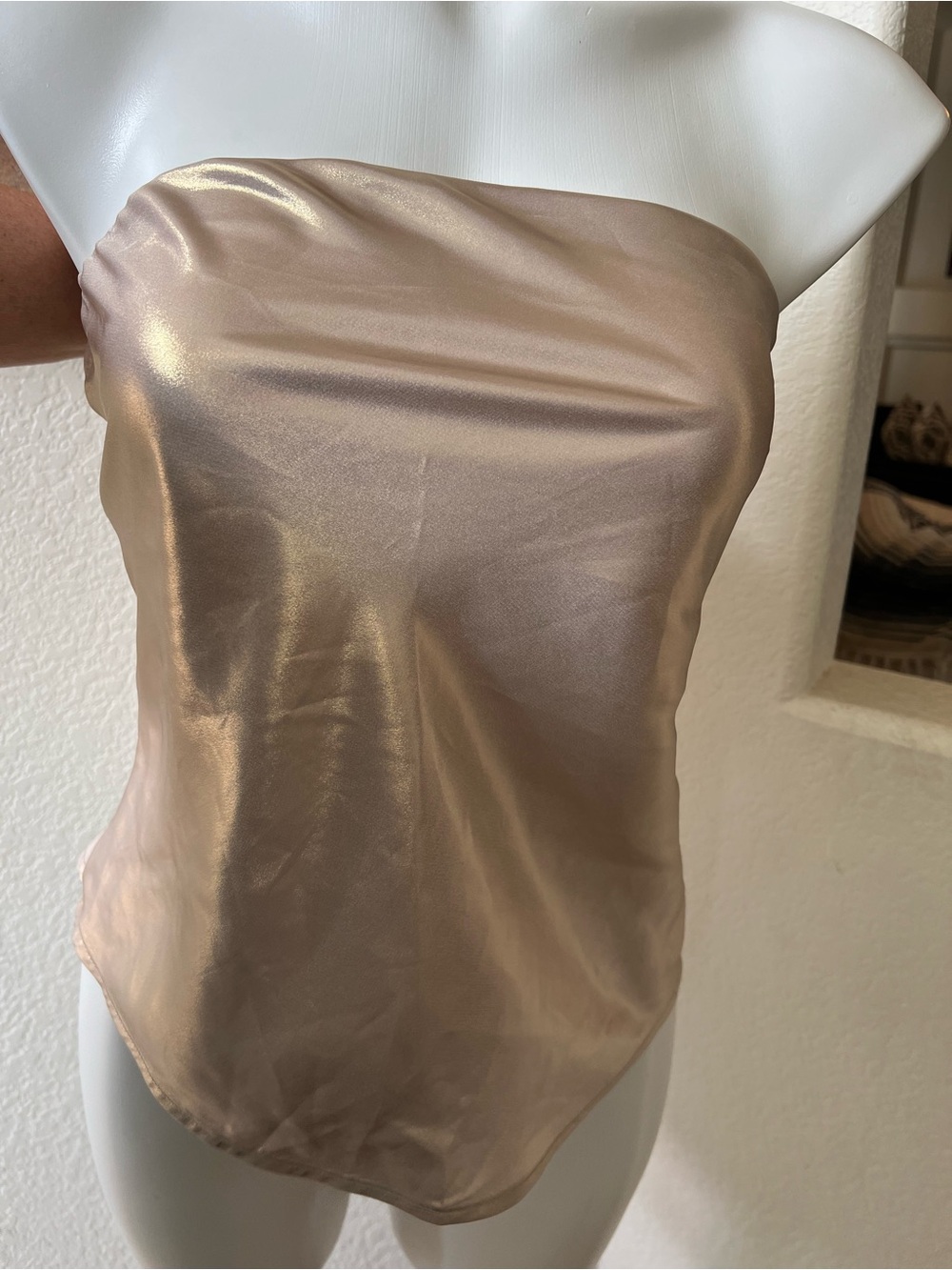 Anthropologie Satin Strapless Top - Champagne Taupe M NEW NWT with tags